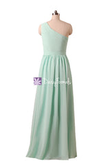 Long One Shoulder Bridesmaids Dress Vintage Mint Chiffon Party Dress Formal Dress (BM10822L)
