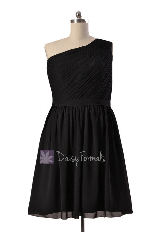 Plus size short one shoulder chiffon bridesmaid dress discount black formal dress(bm10822s)