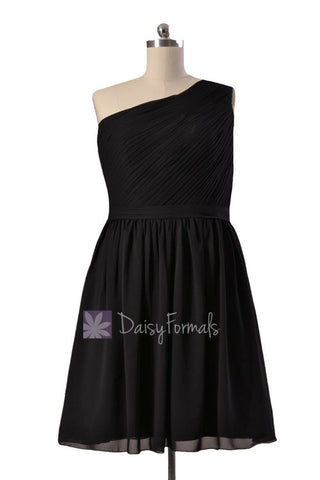 Plus Size Short One Shoulder Chiffon Bridesmaid Dress Black Formal Dress(BM10822S)
