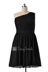 Plus size short one shoulder chiffon bridesmaid dress discount black formal dress(bm10822s)