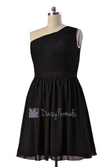 Plus size short one shoulder chiffon bridesmaid dress discount black formal dresses(bm10822s)