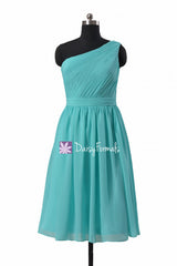 Delicate one shoulder chiffon dress full a-line tiffany blue bridesmaids dresses (bm10822s)