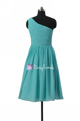 Delicate One Shoulder Chiffon Dress Full A-line Tiffany Blue Bridesmaids Dress (BM10822S)