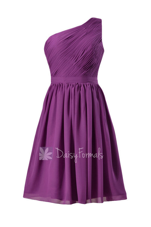Adorable short one shoulder chiffon bridesmaid dress purple formal dress(bm10822s)