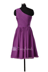 Adorable short one shoulder chiffon bridesmaid dress purple formal dresses(bm10822s)