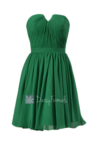 Green Chiffon Mini Skirt Pleated Cocktail Dress W/Inserted V-Neck(BM10823N)