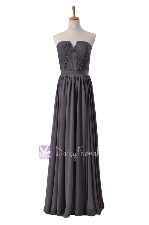 Slate Gray Chiffon Unique Bridesmaid Dress Floor Length Formal Evening Dress W Inserted V Neck BM10823L DaisyFormals Bridesmaid and Formal Dresses in 59 Colors