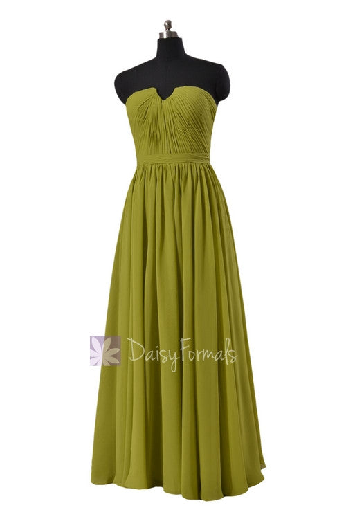 Long Bright Olive Chiffon Bridal Party Dress Strapless Formal Dress W/ DaisyFormals-Bridesmaid and Formal Dresses in 59+ Colors Long Bright Olive Chiffon Bridal Party Dress Strapless Formal Dress W/ DaisyFormals-Bridesmaid and Formal Dresses in 59+ Colors