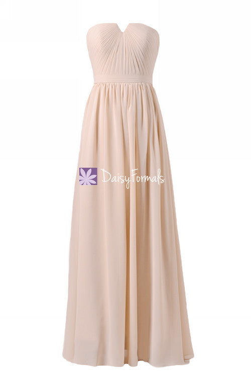 Apricot peach chiffon bridesmaids dress long peach puff strapless party dress (bm10823l)
