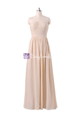 Apricot peach chiffon bridesmaids dress long peach puff strapless party dresses (bm10823l)