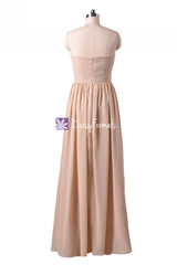 Apricot Peach Chiffon Bridesmaids Dress Long Peach Puff Strapless Party Dress (BM10823L)