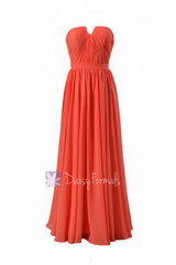 Full length chiffon bridesmaid dress pink orange wedding party dresses w/inserted v-neck(bm10823l)