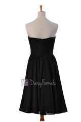 Delicate black chiffon bridal party dress short strapless bridesmaid dresses(bm10823s)
