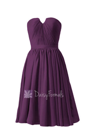 New Fashion Strapless Purple Chiffon Bridesmaid Dress W/Inserted V-Neck(BM10823S)