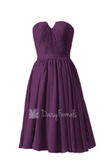 New fashion strapless purple chiffon bridesmaid dress w/inserted v-neck(bm10823s)