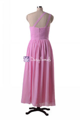 Glamorous Cotton Pink One Shoulder Party Dress Long Pink Chiffon Dress (BM10824AL)