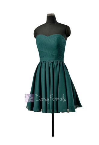 Custom Teal Cocktail Bridesmaid Dress Rich Peacock Strapless Chiffon Party Dress (BM10824N)