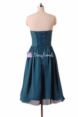 Short Peacock Blue Chiffon Bridesmaids Dress Graduation Dress Party Dress (BM10824S)