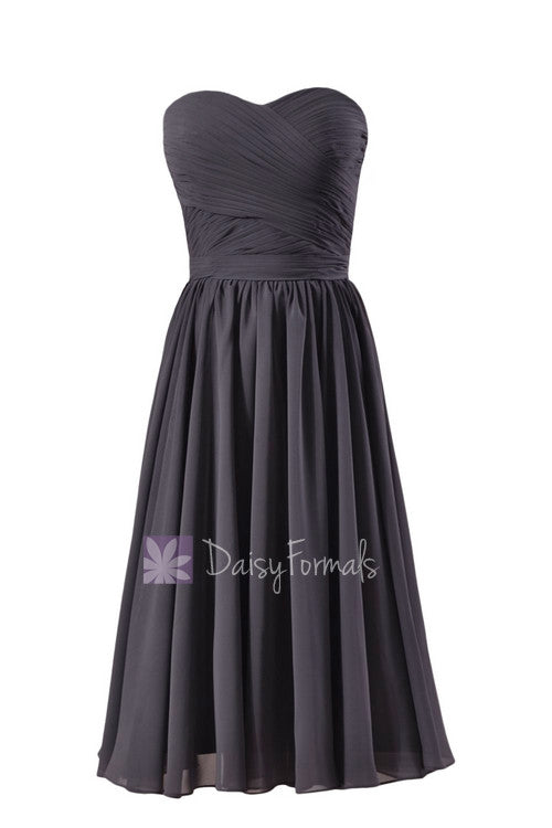 Attractive short length slate gray online bridesmaid dress sweetheart chiffon formal dress(bm10824s)