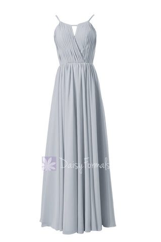 Elegant Silver Chiffon Bridesmaid Dress Long Pleated Formal Dress(BM10826L)