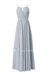 Elegant silver chiffon bridesmaid dress long pleated formal dress(bm10826l)
