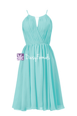Tiffany's inspired formal bridesmaid dress short beach wedding party dress knee length dress (bm10826s)