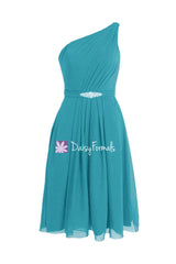 Turquoise formal bridesmaid dress knee length dark turquoise party dress (bm11143)