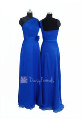 Floor length elegant royal blue chiffon bridesmaid dress one shoulder evening dress(bm11185)