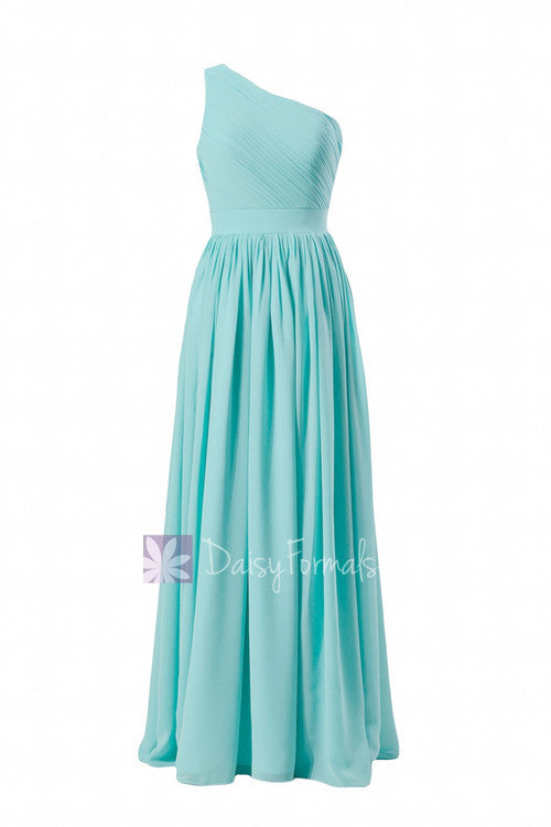Tiffany blue one-shoulder long bridal party dress turquoise bridesmaid dress(bm122)