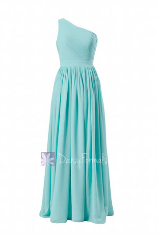 Tiffany Blue One-Shoulder Long Bridal Party Dress Turquoise Bridesmaid Dress(BM122)