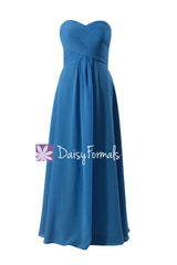 Lovely arua blue chiffon party dress long blue chiffon formal dress(bm2442)