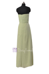 Floor Length Chiffon Bridesmaid Dress Tea Green Long Formal Dress W/Flowers(BM122B)