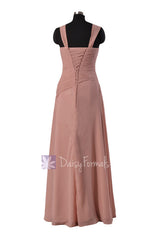 Chic long dusty rose asymmetric chiffon bridesmaid dress formal dress party dresses (bm124)