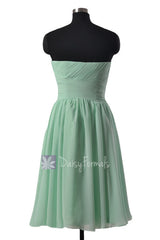 Elegant Mint Strapless Chiffon Bridesmaid Dress Short Prom Dress Cocktail Dress(BM132)