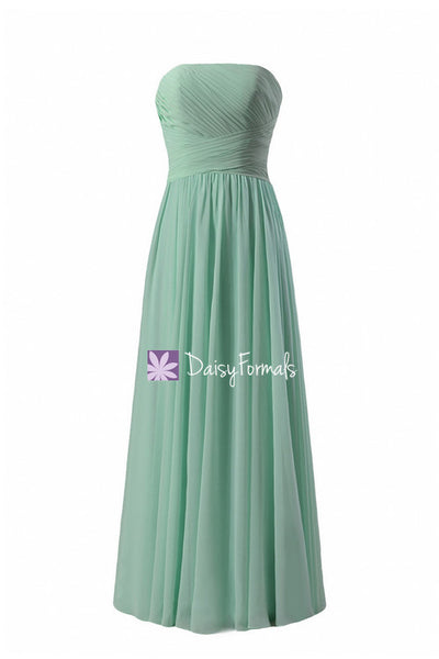 mint strapless bridesmaid dress Sweetheart neck Mint Chiffon Long Strapless Wedding Party Bridesmaid Dresses,apd2520