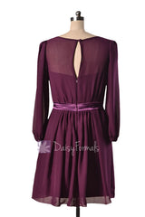 Turquoise Chiffon Bridesmaid Dress Round Neckline Cyan Formal Dress W/Long Sleeves(BM133)