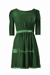 Deep brunswich green bridesmaid dress short hunter green formal party dress w/3/4 length sleeves (bm133a)