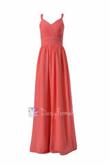 V-Neck floor length latest chiffon bridesmaid dress light coral formal dresses(bm14235)