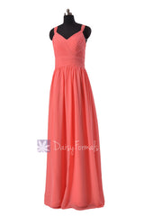 V-Neck floor length latest chiffon bridesmaid dress light coral formal dress(bm14235)