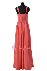 V-Neck Floor Length Chiffon Bridesmaid Dress Light Coral Formal Dress(BM14235)