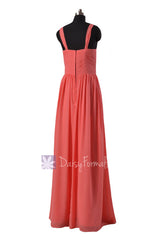 V-Neck Floor Length Chiffon Bridesmaid Dress Light Coral Formal Dress(BM14235)