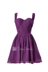 Purple sweetheart chiffon mini skirt online bridesmaid dress w/straps sexy short prom dresses(bm1426a)