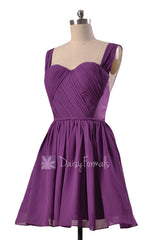Purple sweetheart chiffon mini skirt online bridesmaid dress w/straps sexy short prom dress(bm1426a)