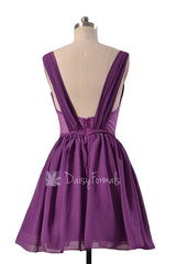 Purple Sweetheart Chiffon Mini Skirt Bridesmaid Dress W/Straps Sexy Short Prom Dress(BM1426A)