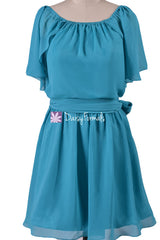 Rich teal discount bridesmaids dress short knee length party dresses (bm1462)