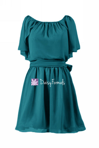 Rich Teal Bridesmaids Dress Short Knee Length Party Dress (BM1462)