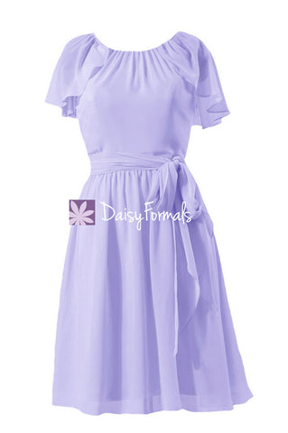 Light Iris Scoop Neck Party Gown Vintage Mauve Chiffon Bridesmaid Dress (BM1462)