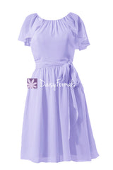 Light iris scoop neck formal party gown vintage mauve chiffon bridesmaid dress (bm1462)