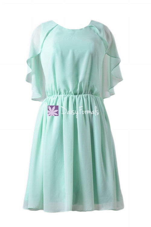 Classic mint chiffon party dress short mint green bridesmaids dress (bm1552)