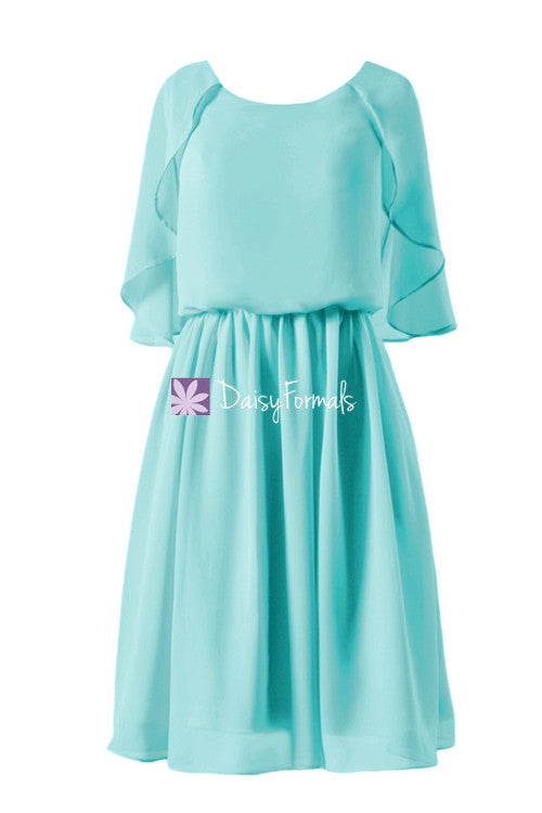 Aqua Blue Chiffon Beach Wedding Dress Scoop Neckline Party Dress